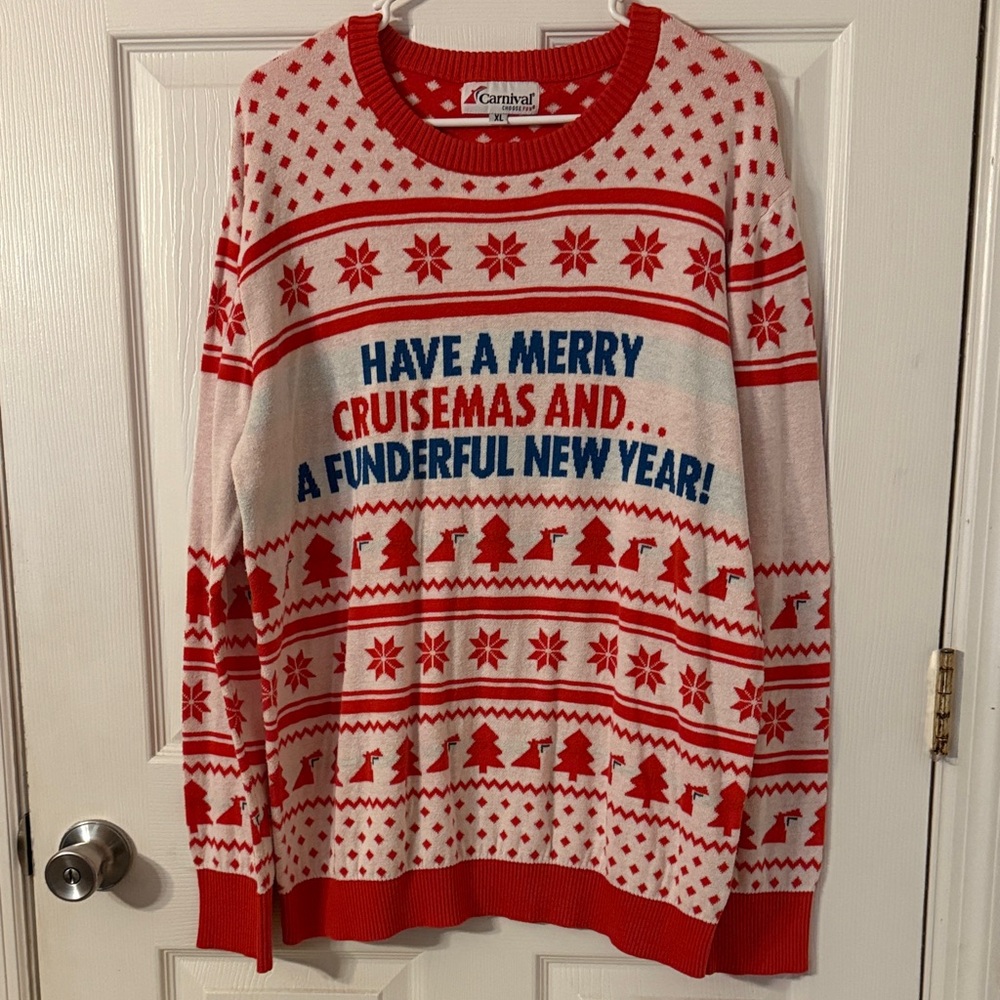 Carnival Cruise Christmas Red and White Patterned Sweater